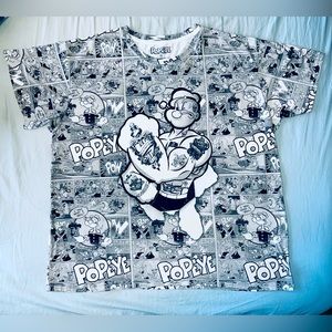 AOP Popeye Comics All Over Print T-shirt Gray White Cartoon Mens Sz 4XL   #2